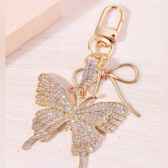 Handbags - Gold Butterfly Bag Charm with Rhinestones